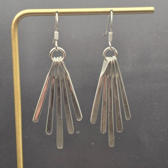 VTG Taxco TC-33 Sterling Silver Dangle Earrings 2.5" Mexico Paddle Fan Style 14. - Picture 7 of 7